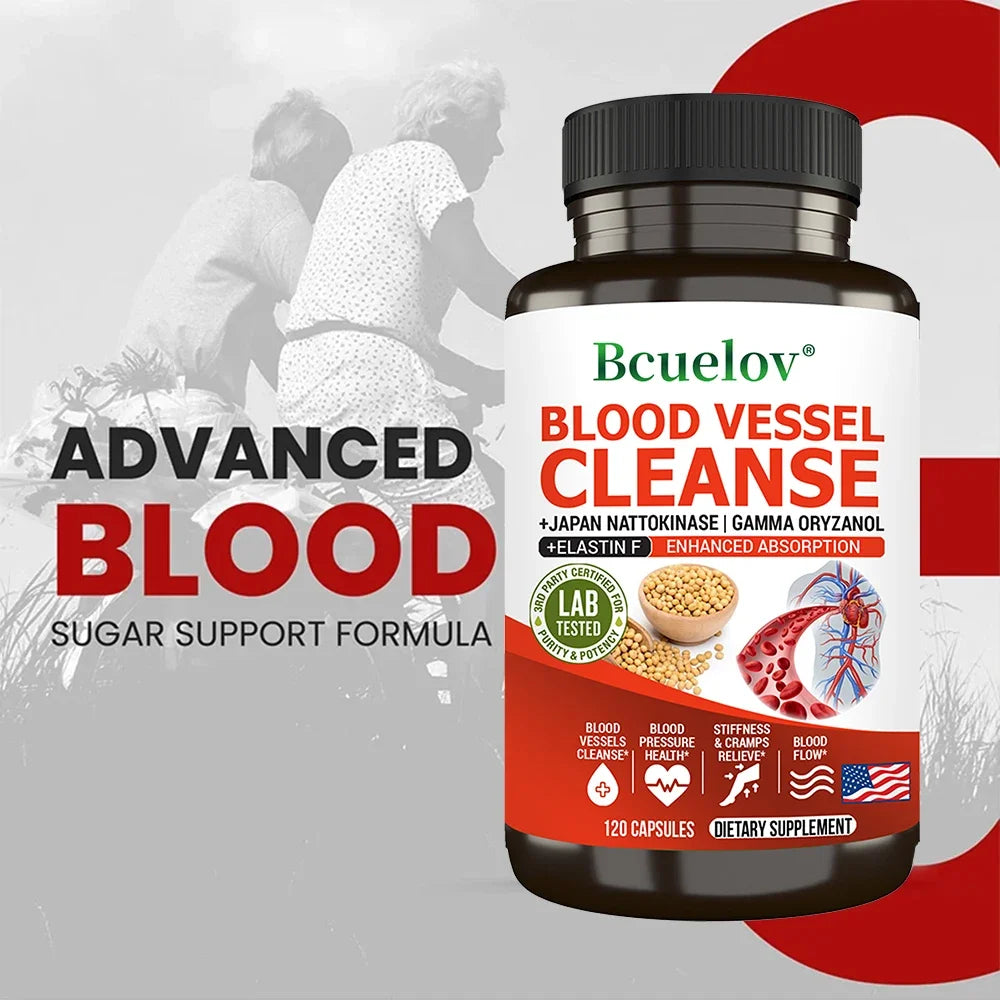 Bottle of Bcuelov Vascular Cleansing Supplement for blood vessel health and improved blood flow.