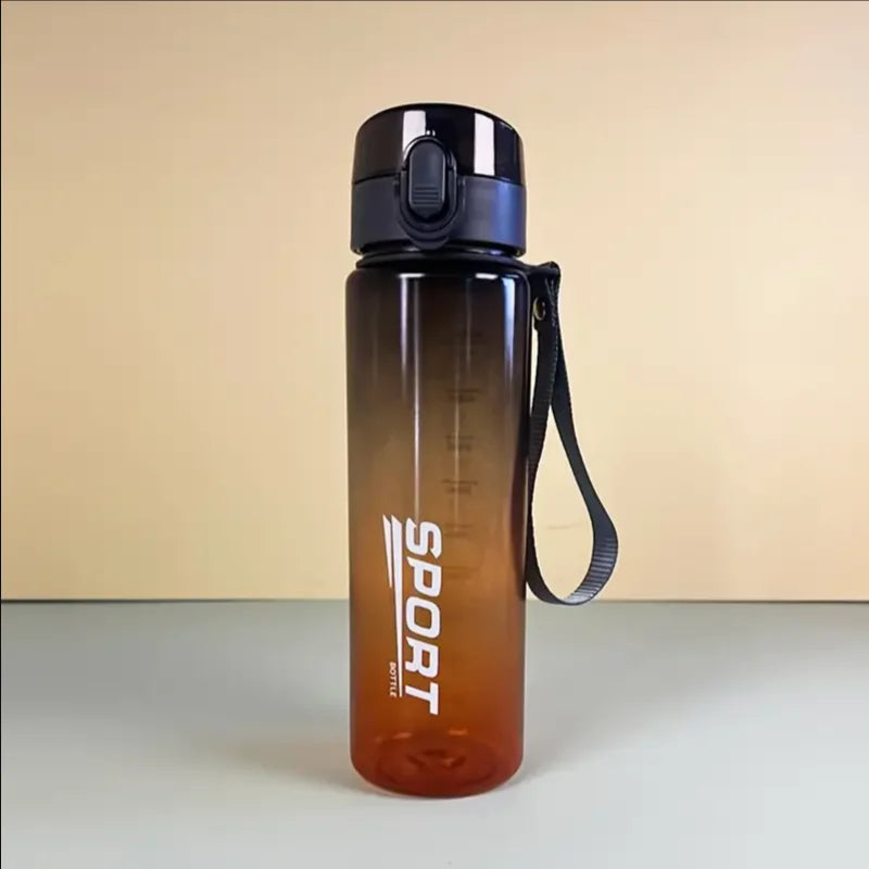 BPA-Free leak-proof sports water bottle with secure lid and carry strap in gradient brown design