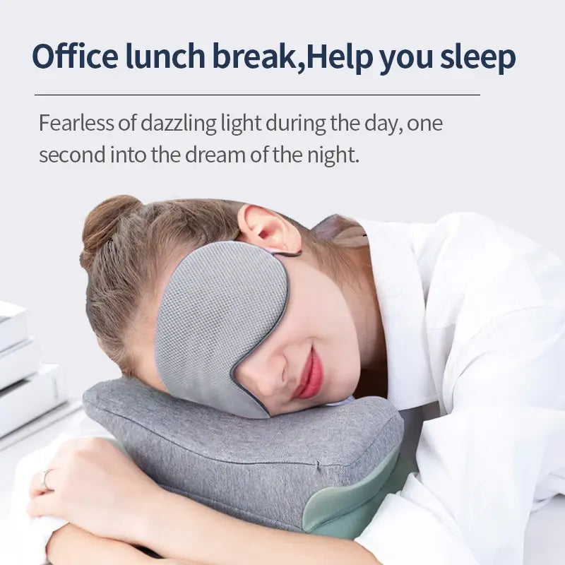 Woman wearing Korean-Style Ice Silk Sleeping Eye Mask resting on cushion during office lunch break