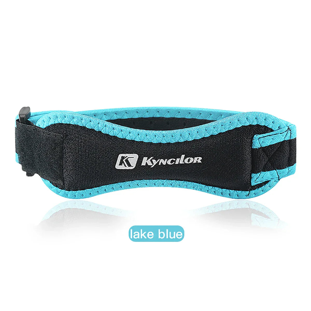 Adjustable silica gel knee tendon strap in lake blue with hook-and-loop closure for support and pain relief