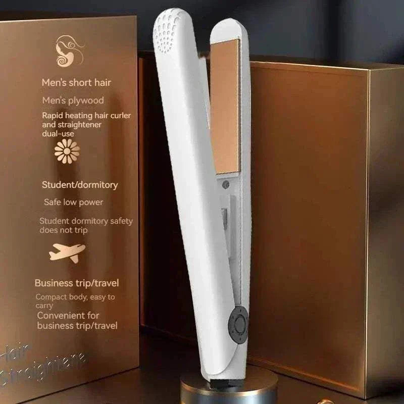 Mini & portable 2-in-1 hair straightener and volumizing tool with rapid heating and compact design for travel and daily use