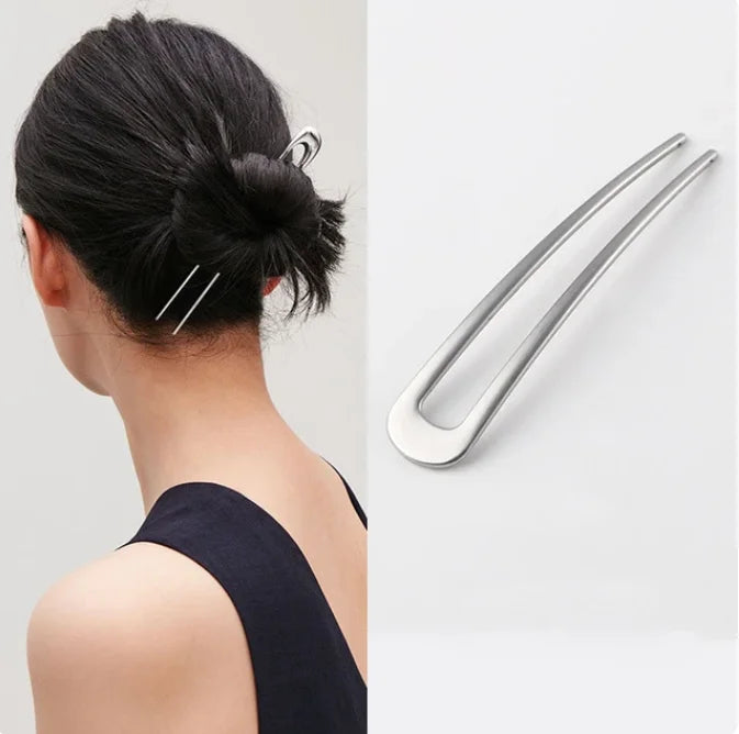 Pearl U-Shaped Hairpins metal bun clips with pearl and shell design for elegant hairstyles