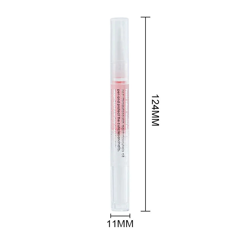 40PCS Cuticle Oil Pen Set single pen with clear body, measuring 124mm by 11mm, for nourishing and hydrating nails with various scents