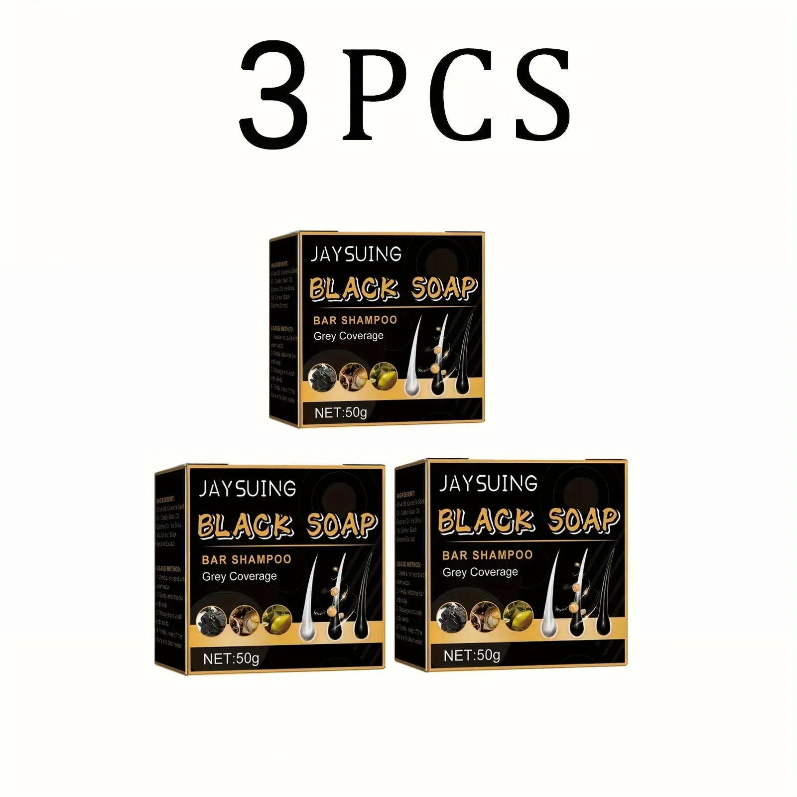 Three bars of Jaysuing Polygonum Black Hair Soap for natural gray coverage and hair nourishment