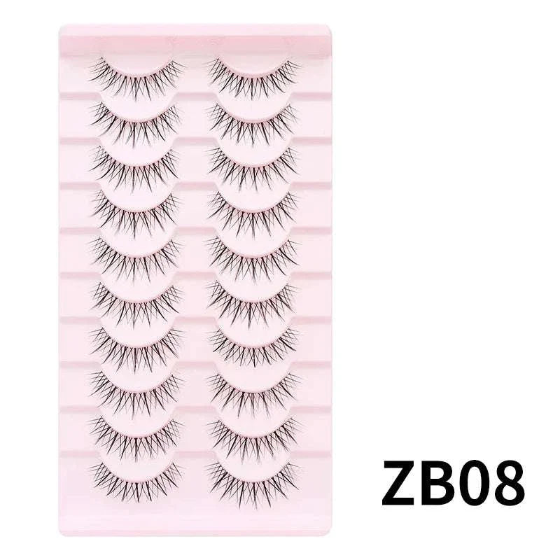 10 pairs of natural manga full strip eyelashes in bulk for anime-inspired, lightweight, voluminous eye enhancement