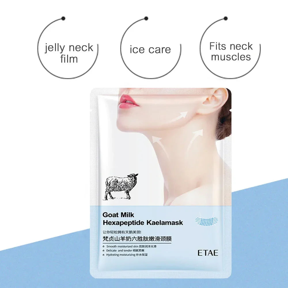 Goat Milk Six Peptides Neck Mask for firming, moisturizing, and lifting sagging neck skin with collagen-boosting peptides and hydration.