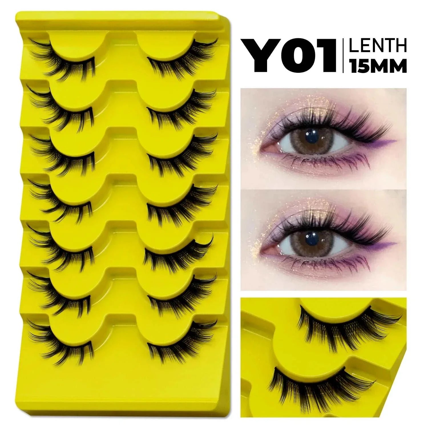 GROINNEYA Cat Eye Lashes 3D faux mink natural volumizing lashes 15mm length pack of 5 pairs