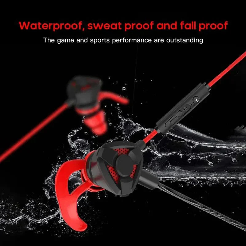 Waterproof and sweat proof wired gaming earphones with mic in black and red design