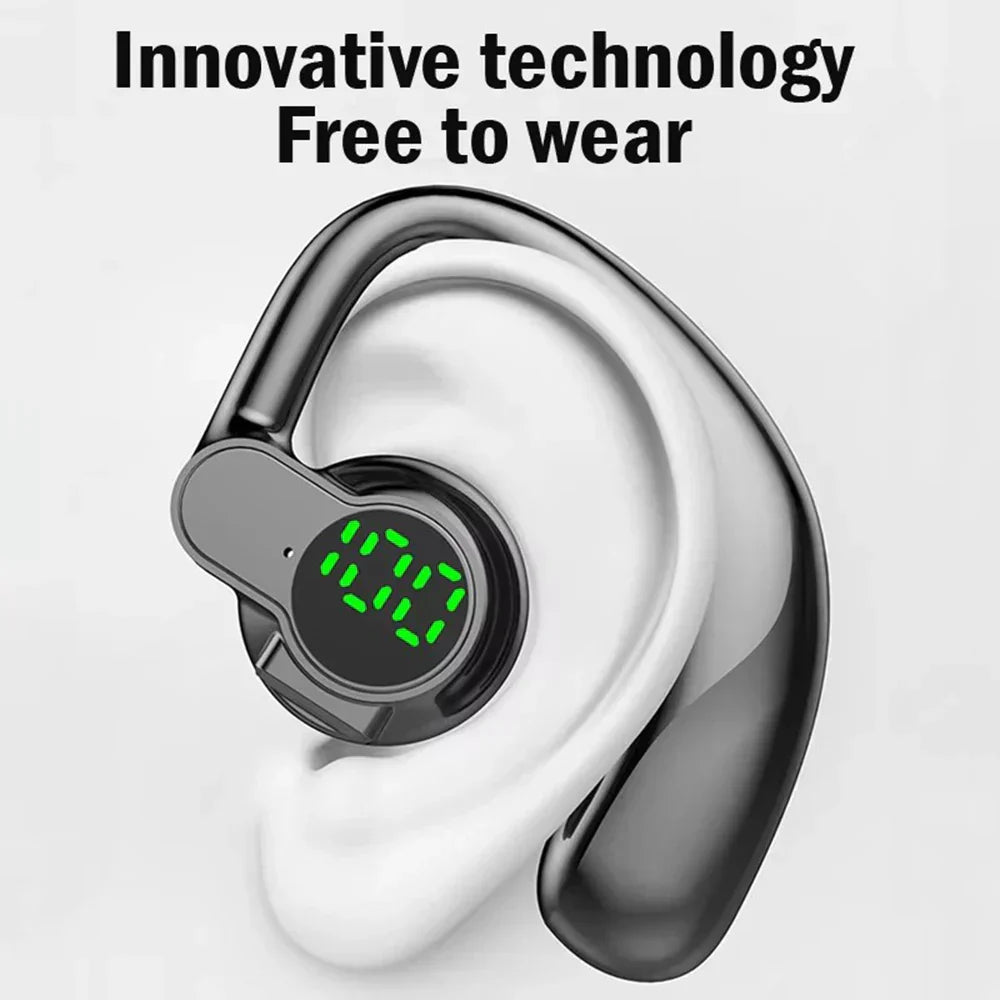 180° Wireless Headphone with Bluetooth 5.4, rotatable earhook, noise-canceling mic, and digital battery display