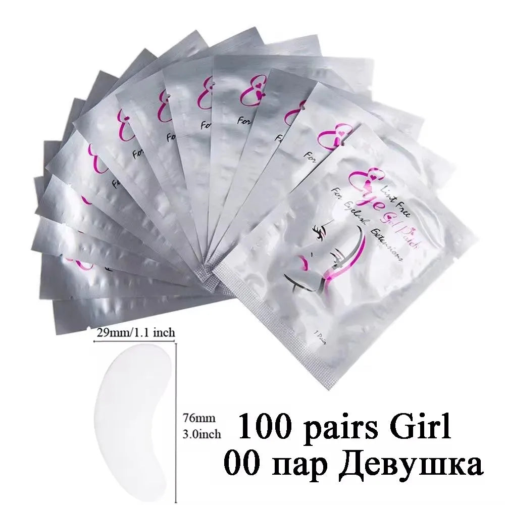 50 pairs eyelash gel patches for lash extension and eye care, individually wrapped under-eye pads with hydrating gel, gentle and skin-friendly.