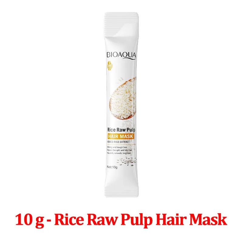 Magical Keratin Hair Mask 10g sachet with rice extract for deep repair of dry, frizzy hair
