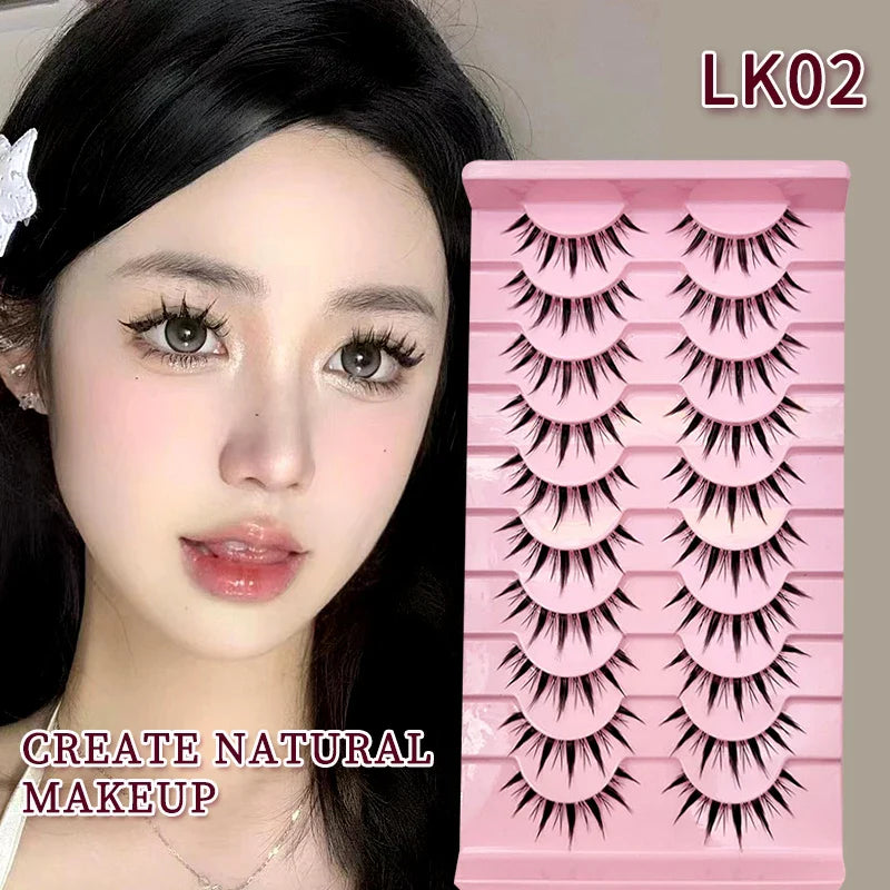 10 pairs of Natural Manga Full Strip Lashes in pink tray with anime-inspired voluminous style for natural makeup look