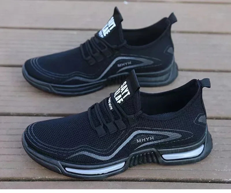 Black men shoes slip on sneakers with breathable mesh upper and non-slip sole for casual and athletic wear