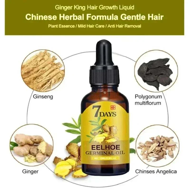 7 Day Rapid Growth liquid hair treatment with ginger, ginseng, and herbal extracts for anti-hair loss and scalp care