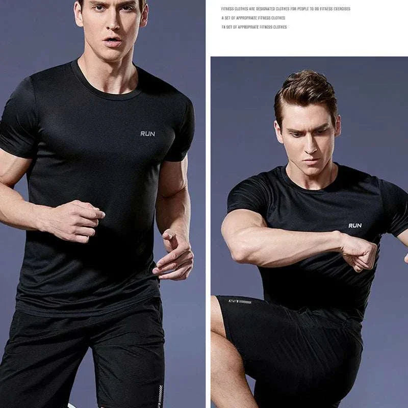 Men's quick-dry compression sport t-shirt in black, lightweight breathable fabric with a snug fit for fitness and training.