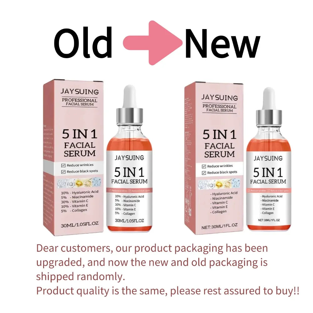 5 In 1 Fade firming face serum with Vitamin C and Hyaluronic Acid for fading fine lines, brightening skin, shrinking pores, and deep hydration