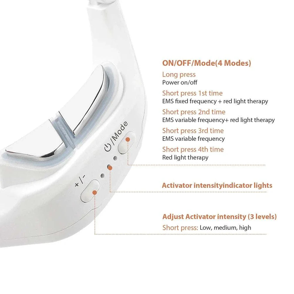 3D eye massager with adjustable EMS modes, red light therapy, and intensity levels for soothing eye care and wrinkle reduction