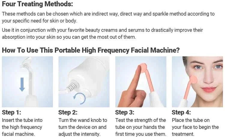 4-in-1 handheld electric facial therapy wand with interchangeable electrodes for acne, wrinkle reduction, scalp stimulation, and skin rejuvenation using high frequency technology