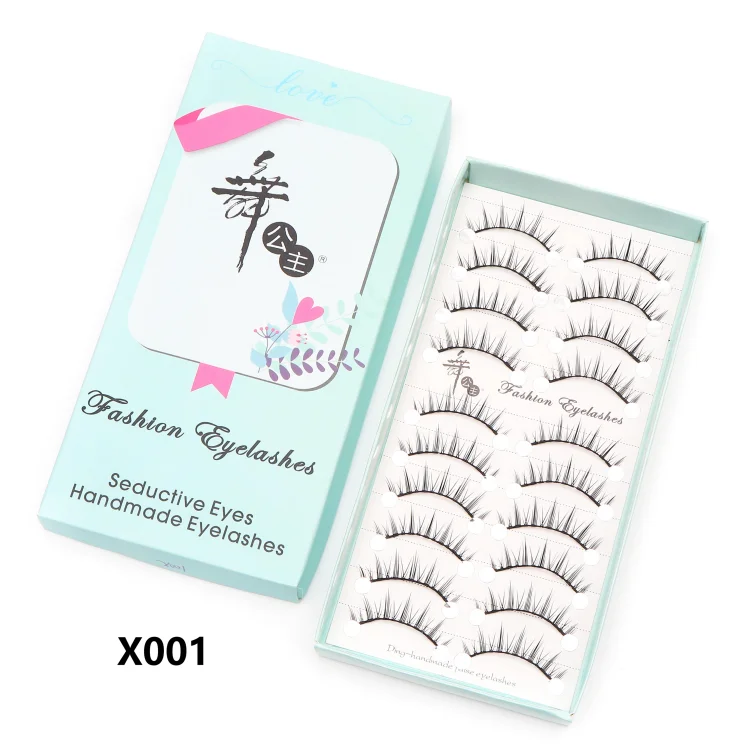 10 pairs of natural manga full strip lashes in light blue box, lightweight and reusable anime-inspired eyelash extensions for bold, fluttery eyes