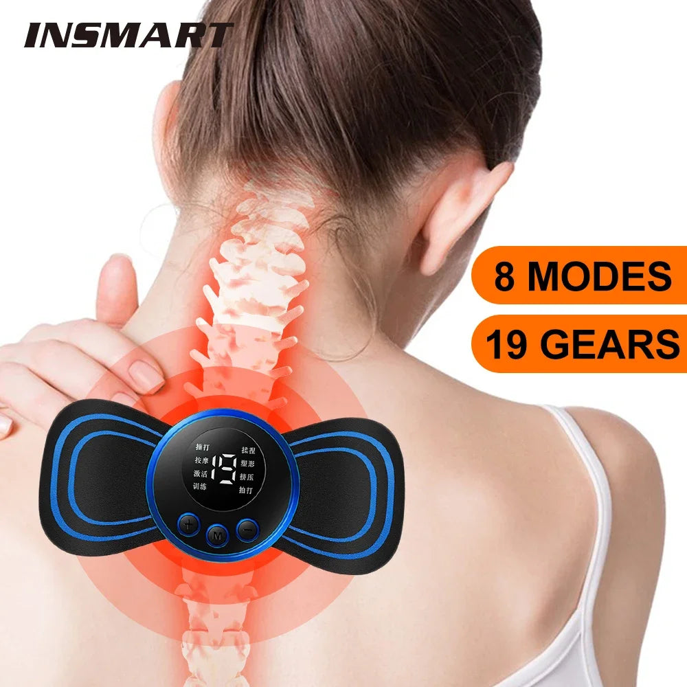 Mini electric neck massager with 8 modes, 19 gears, deep tissue stimulation, heat function, portable rechargeable design for neck pain relief