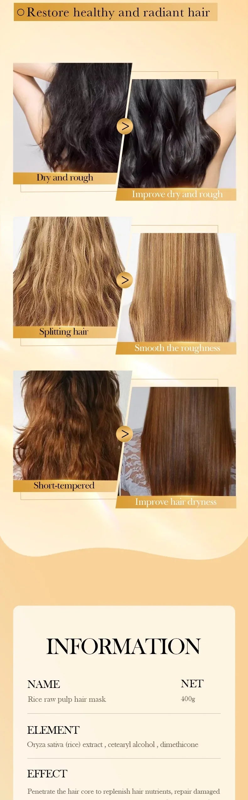 Magical Keratin Hair Mask repairing dry, frizzy hair with rice extract and keratin for smooth, shiny results