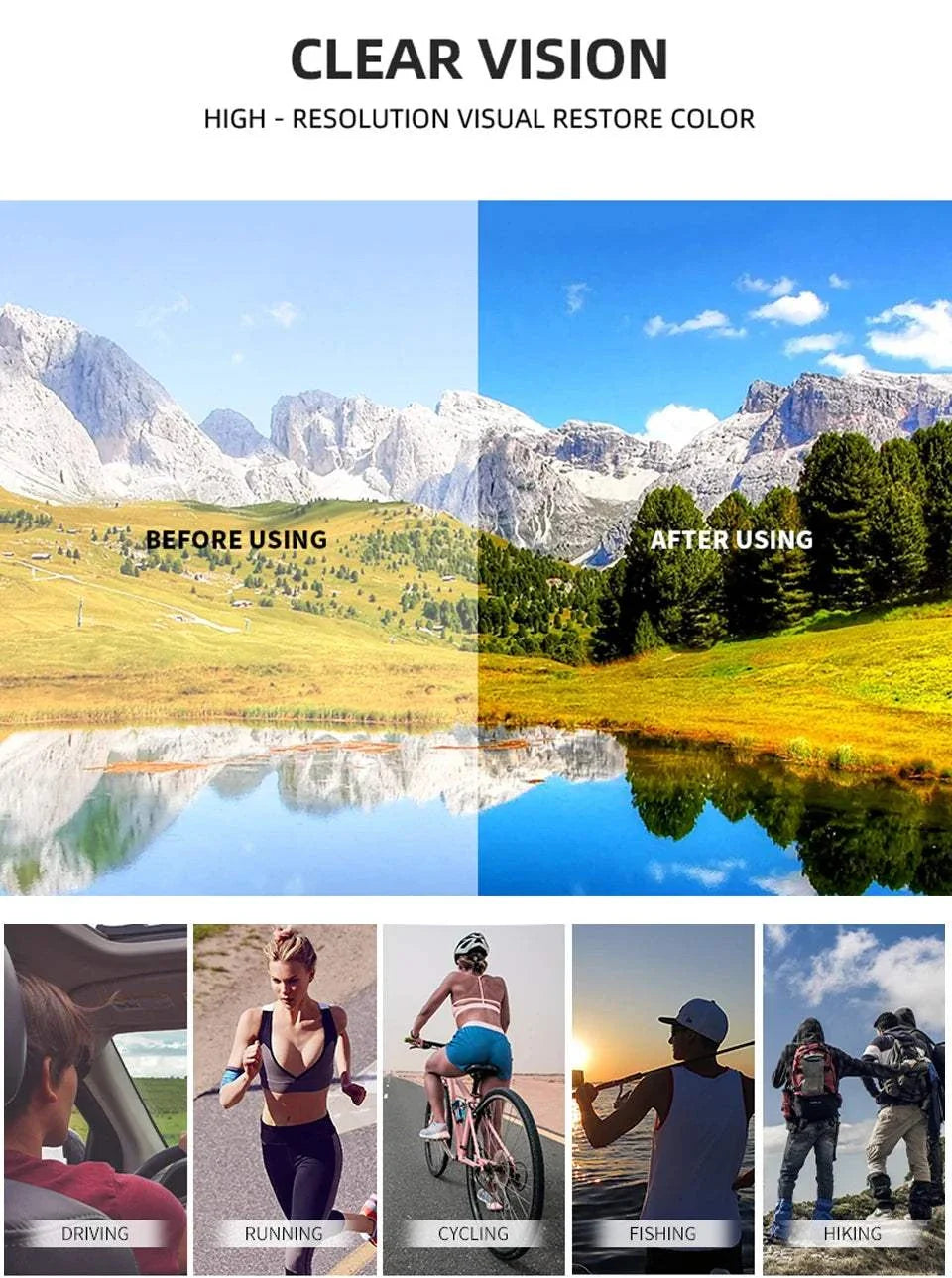 Brand Fashion Women & Men Sunglasses enhancing outdoor vision for driving, running, cycling, fishing, and hiking with clear, high-resolution lenses and UV400 protection.